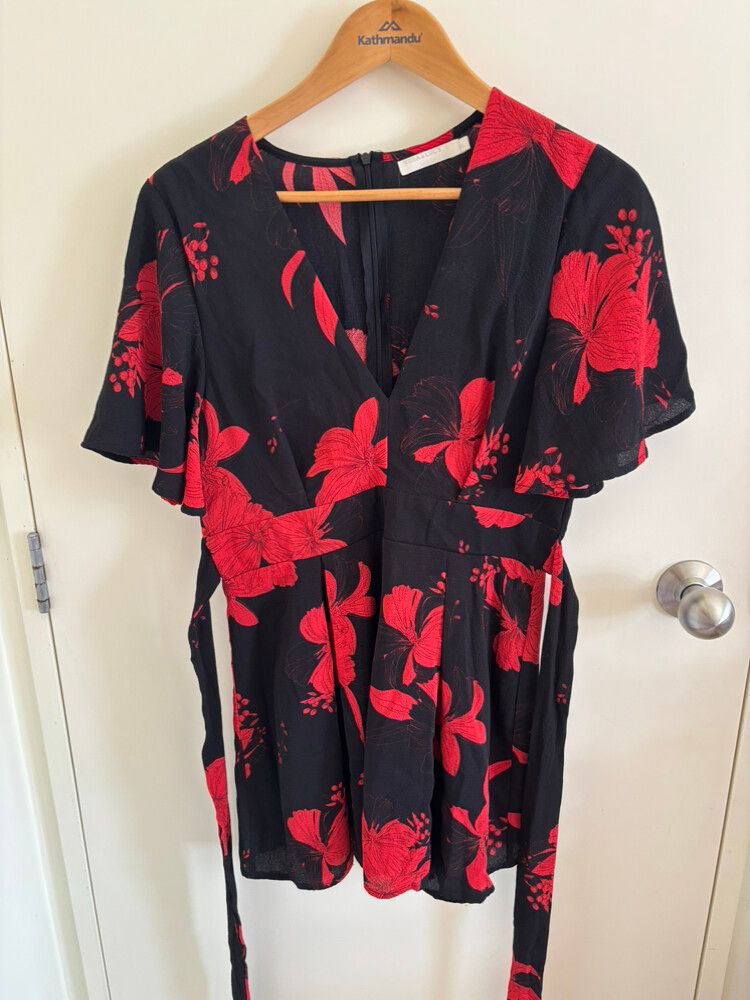 Vera & Lucy Black And Red Floral Playsuit