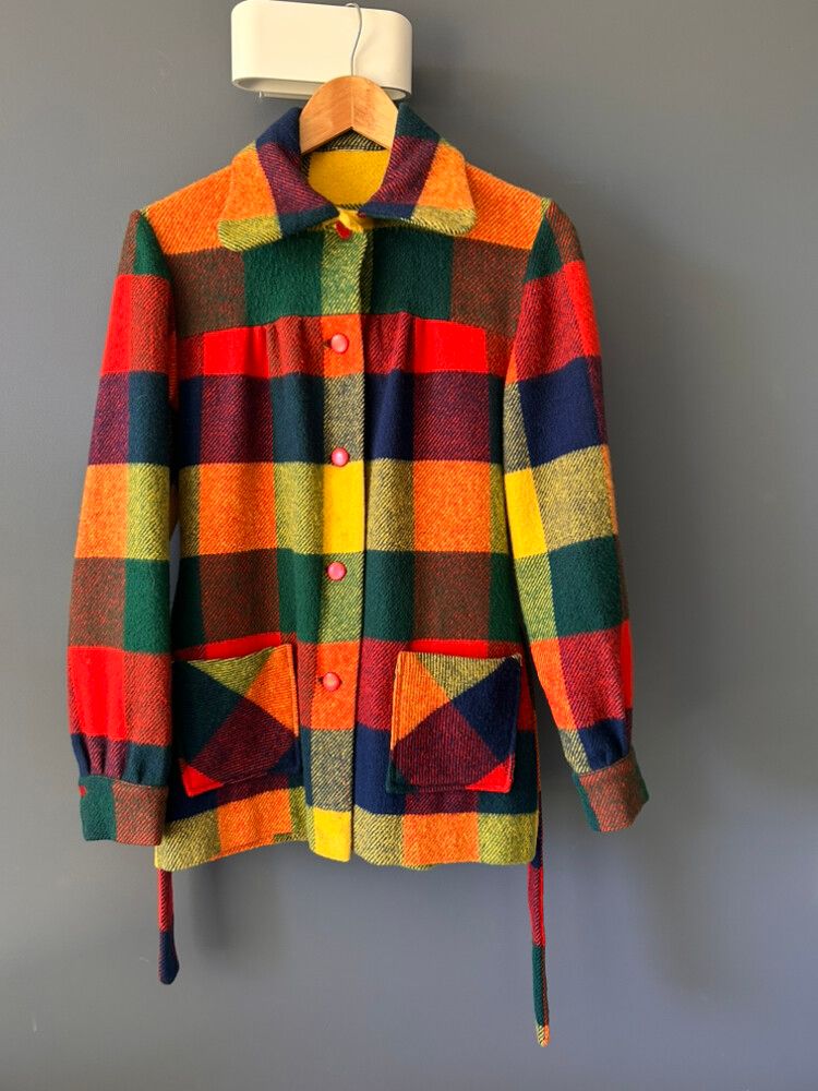 Pure Wool bright check jacket - funky & warm!