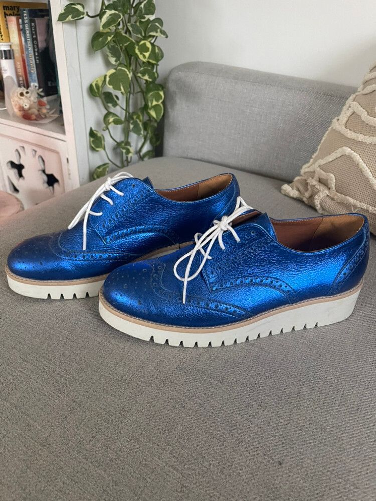 Hey Monday Metallic Blue Brogues (38)