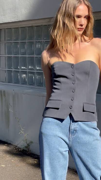 Grey Heart Bodice Button Up Top