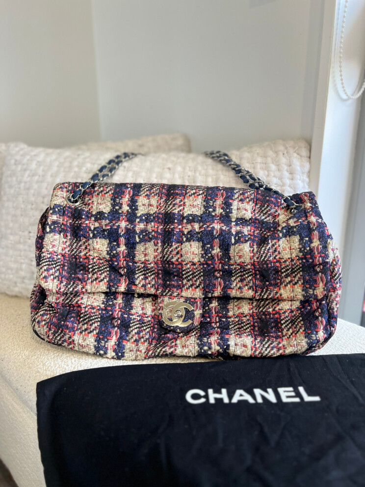 Chanel classic flap maxi nylon printed tweed