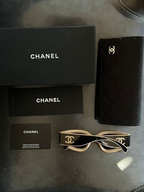 CHANEL Black and Beige Cat Eye Sunglasses