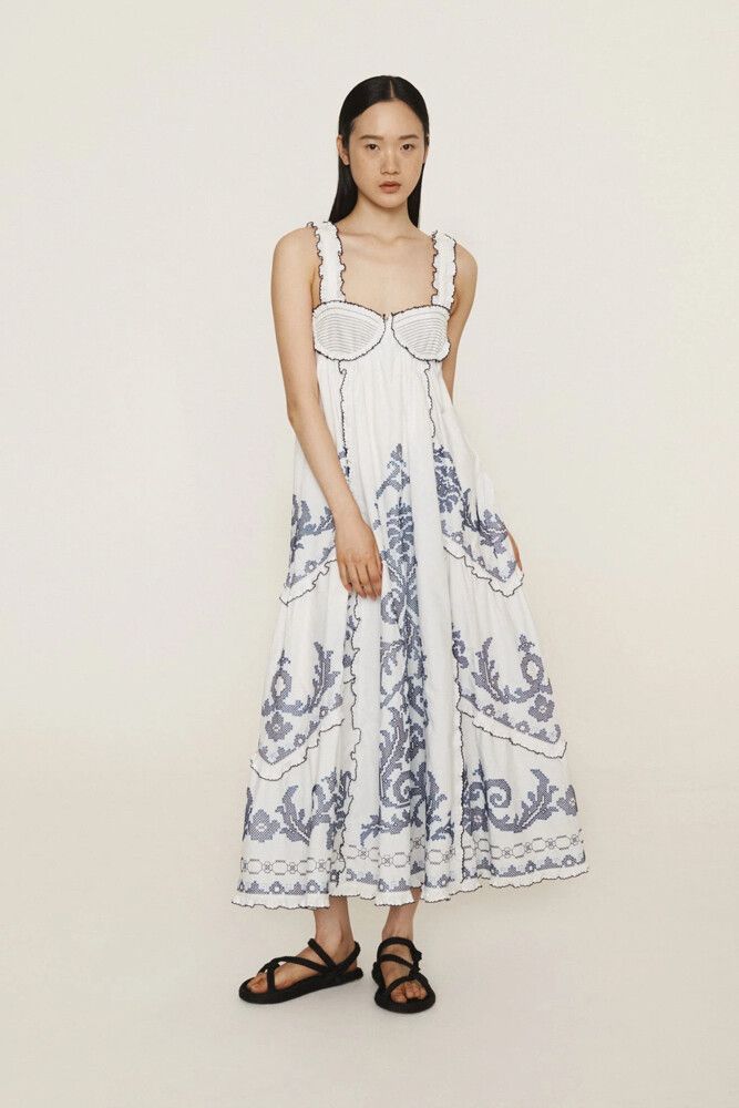 alemais hazel embroidered midi dress alémais