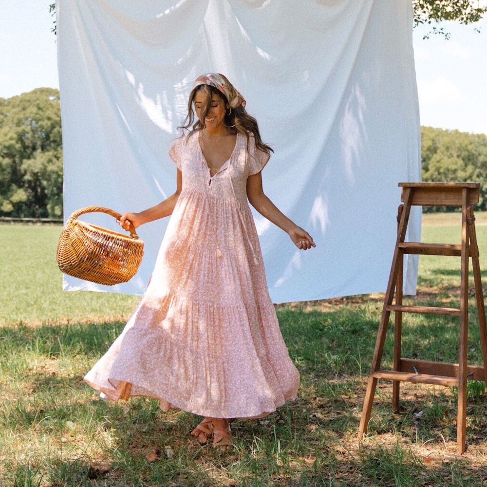 BAREFOOT BLONDE Tiered Floral Maxi Dress