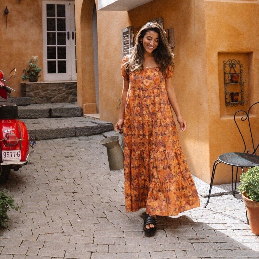 AUGUSTE THE LABEL Flora Mia Caramel Tiered Maxi Dress RRP$219
