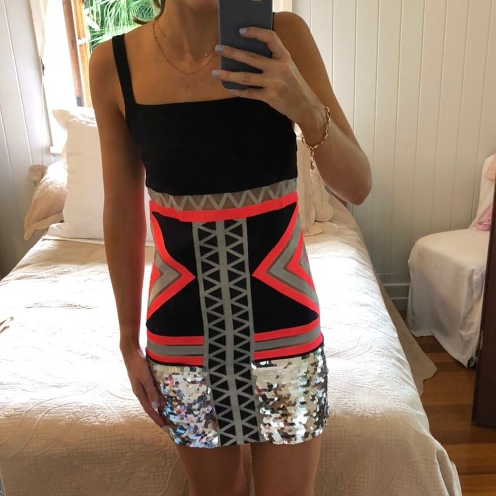 SASS & BIDE Sheer Geometrics Kapow Silk Sequin Mini Slip Dress RRP$590