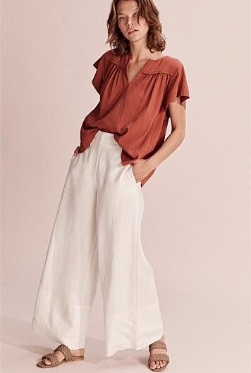 COUNTRY ROAD Crinkle Popover Crepe Cotton Rust Top Blouse