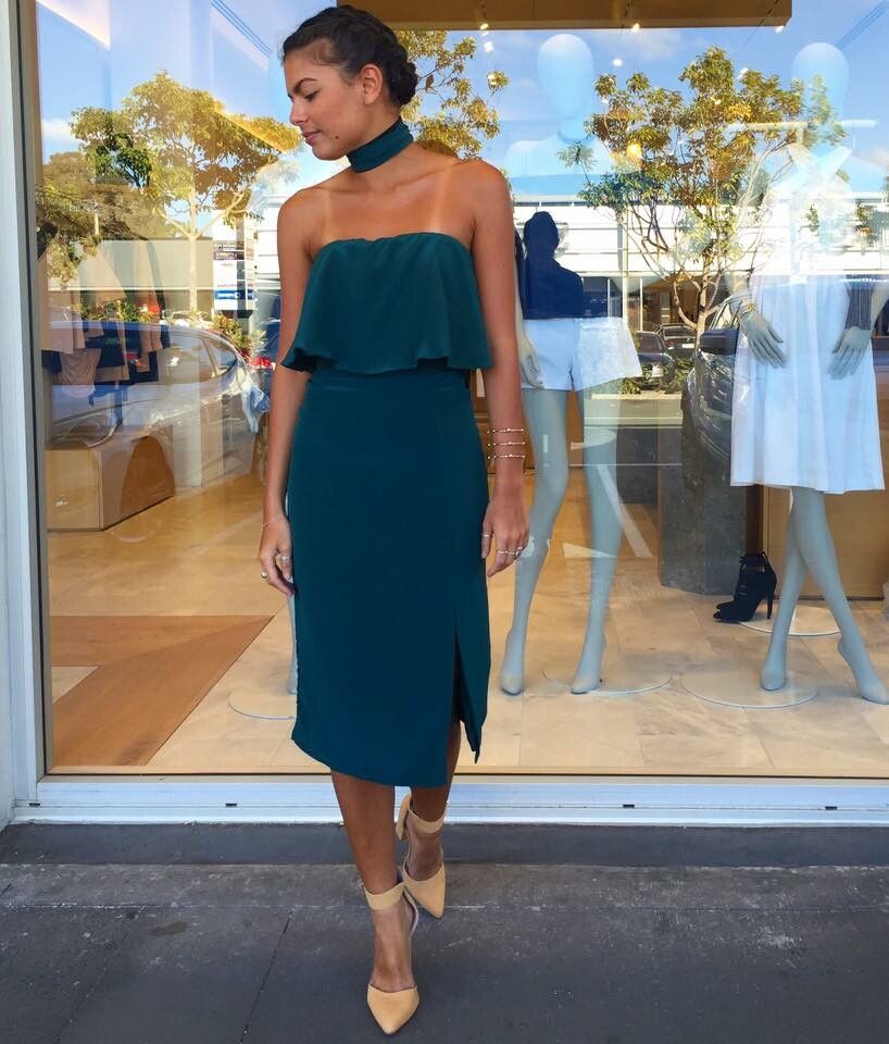 Kookai - KOOKAI Silk Veleta Deep Green Midi Dress on Designer Wardrobe Kookai - KOOKAI Silk Veleta Deep Green Midi Dress on Designer Wardrobe