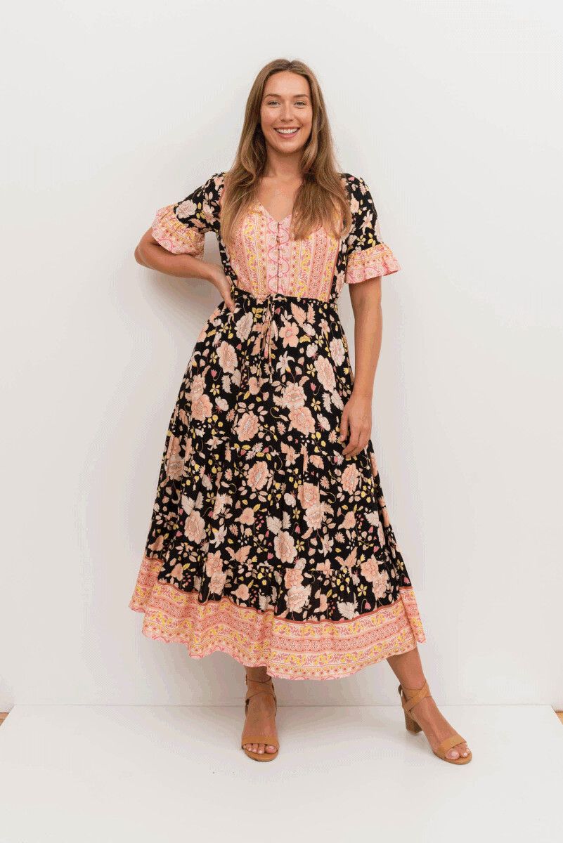 Boho Australia - BOHO AUSTRALIA Black Floral Maxi Dress on Designer Wardrobe