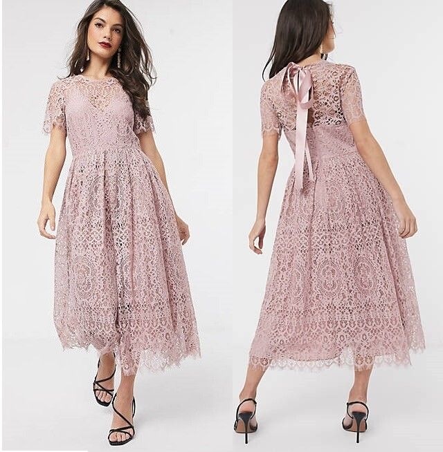 ASOS - Dusty Pink Lace Overlay Formal Wedding Midi Dress NWT on Designer  Wardrobe