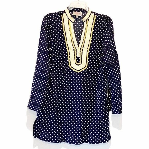 FORCYNTHIA BEACHWEAR Navy Polka Dot Mumu Kaftan Cover Up Tunic RRP$159