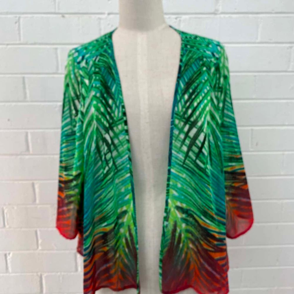 Hawaiian Tropical Island Palm Green Duster Kimono