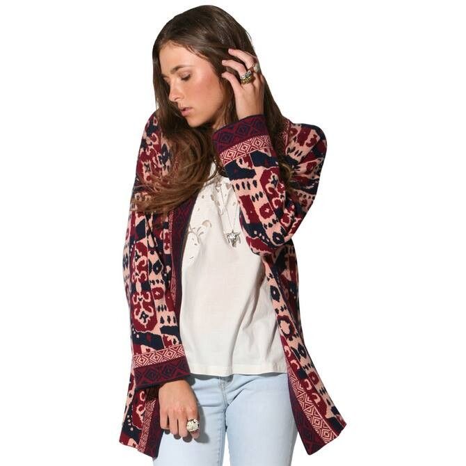 BILLABONG Boho Tribal Knit Longline Cardi Cardigan