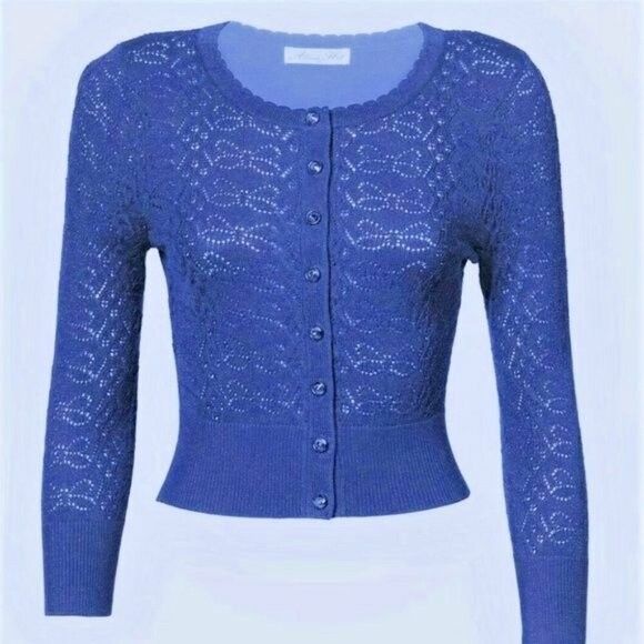 ALANNAH HILL Bang My Drum Navy Blue Knit Cardi Cardigan RRP$169