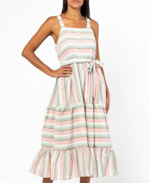 LABEL OF LOVE Candy Lurex Striped Tiered Midi Maxi Dress NWT