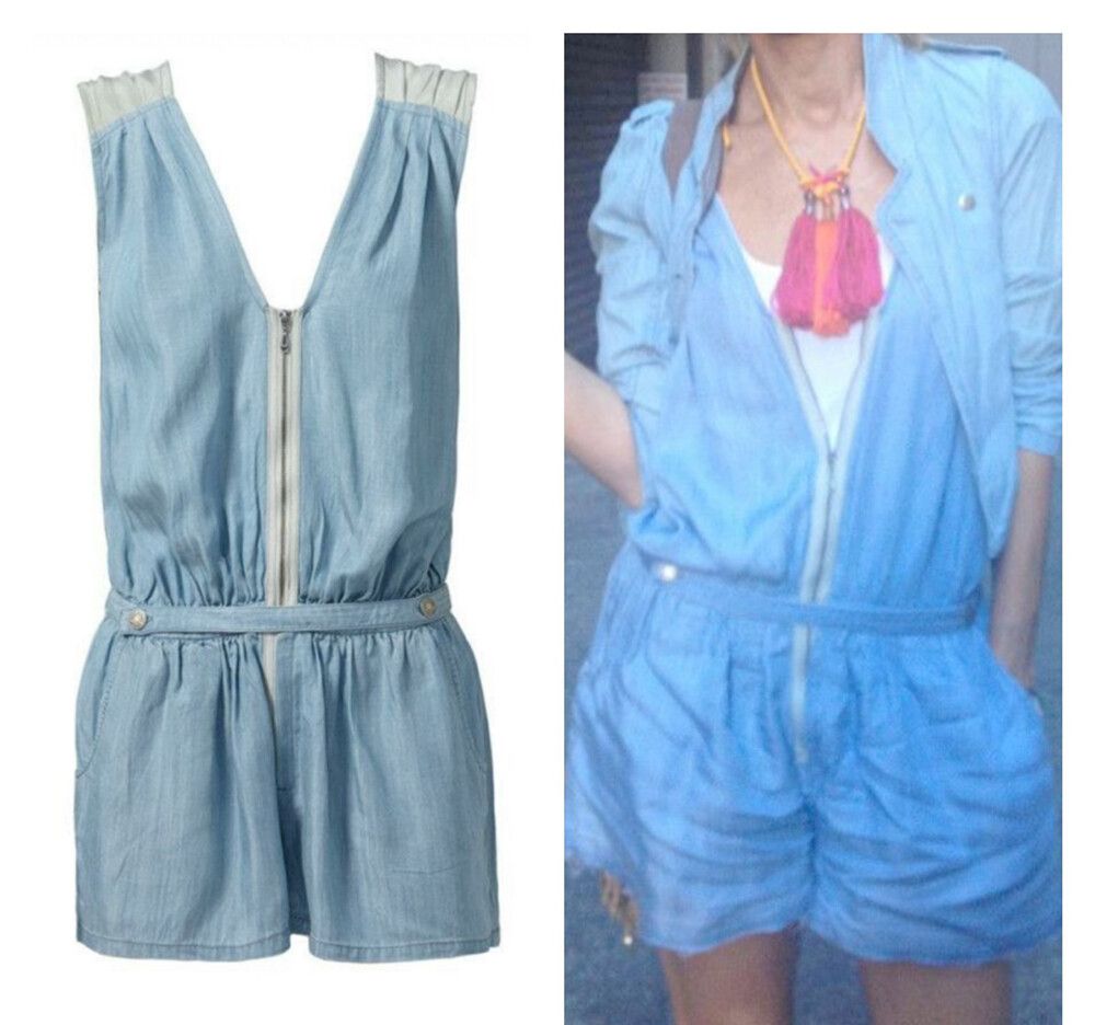 SASS & BIDE The Gifted Chambray Silk Contrast Romper Onesie Playsuit RRP$290