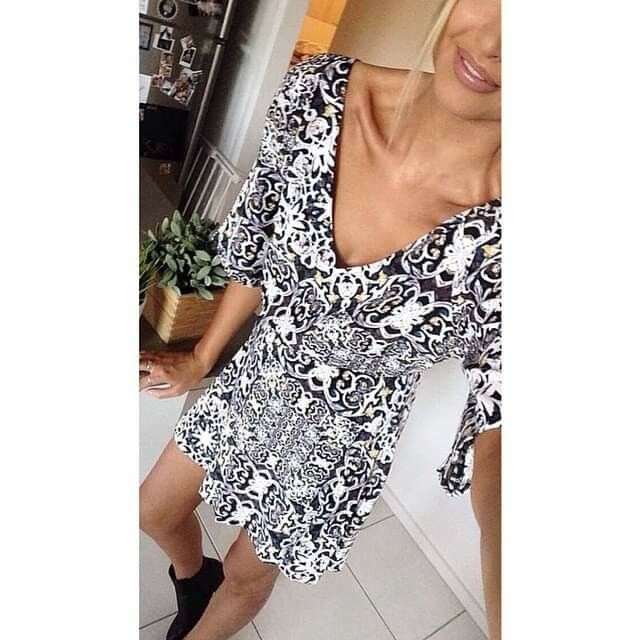 TIGERLILY Delesseria Boho Print Open Back Cut Out Mini Skater Dress RRP$170