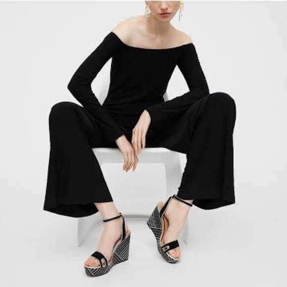 MIMCO Leather Black Spliced Wedge Platform Heels RRP$229 New in Box