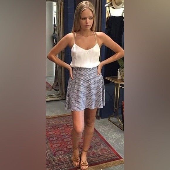 TIGERLILY Moken Navy Blue White A-Line High Waisted Mini Skater Skirt