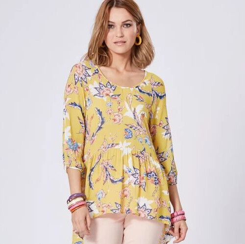 LOOBIES STORY Lombok Yellow Blue Floral Smock Blouse Top RRP$279