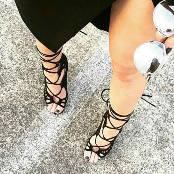 MARCO GIANNI Ally Black Suede Lace Up Stilletto Heels