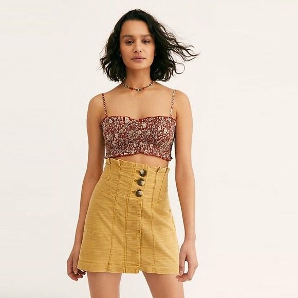 FREE PEOPLE Every Minute Mustard Cotton High Waisted Mini Skirt