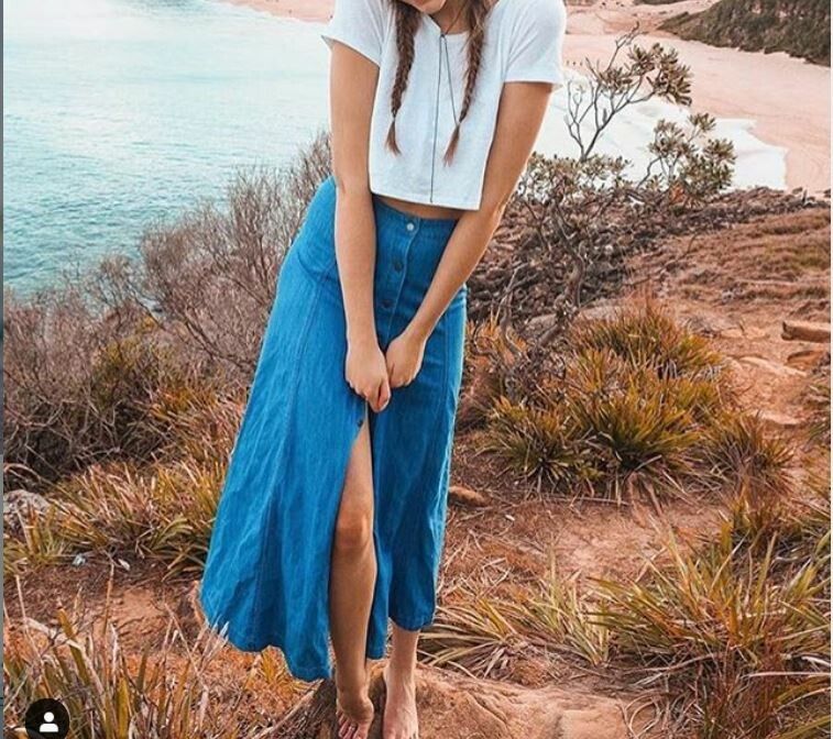 TIGERLILY Royal Ramiz High Waisted Denim Maxi Skirt