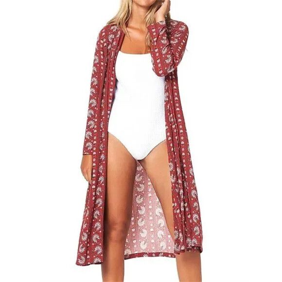 TIGERLILY Hamilton Red Longline Kimono Duster Jacket NWT RRP$190