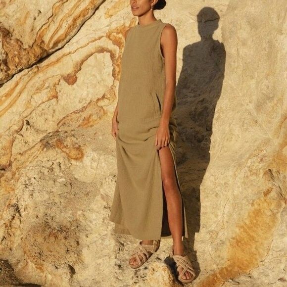 MAURIE + EVE Neo Olive Green Floor Length Sleeveless Cotton Maxi Dress NWT