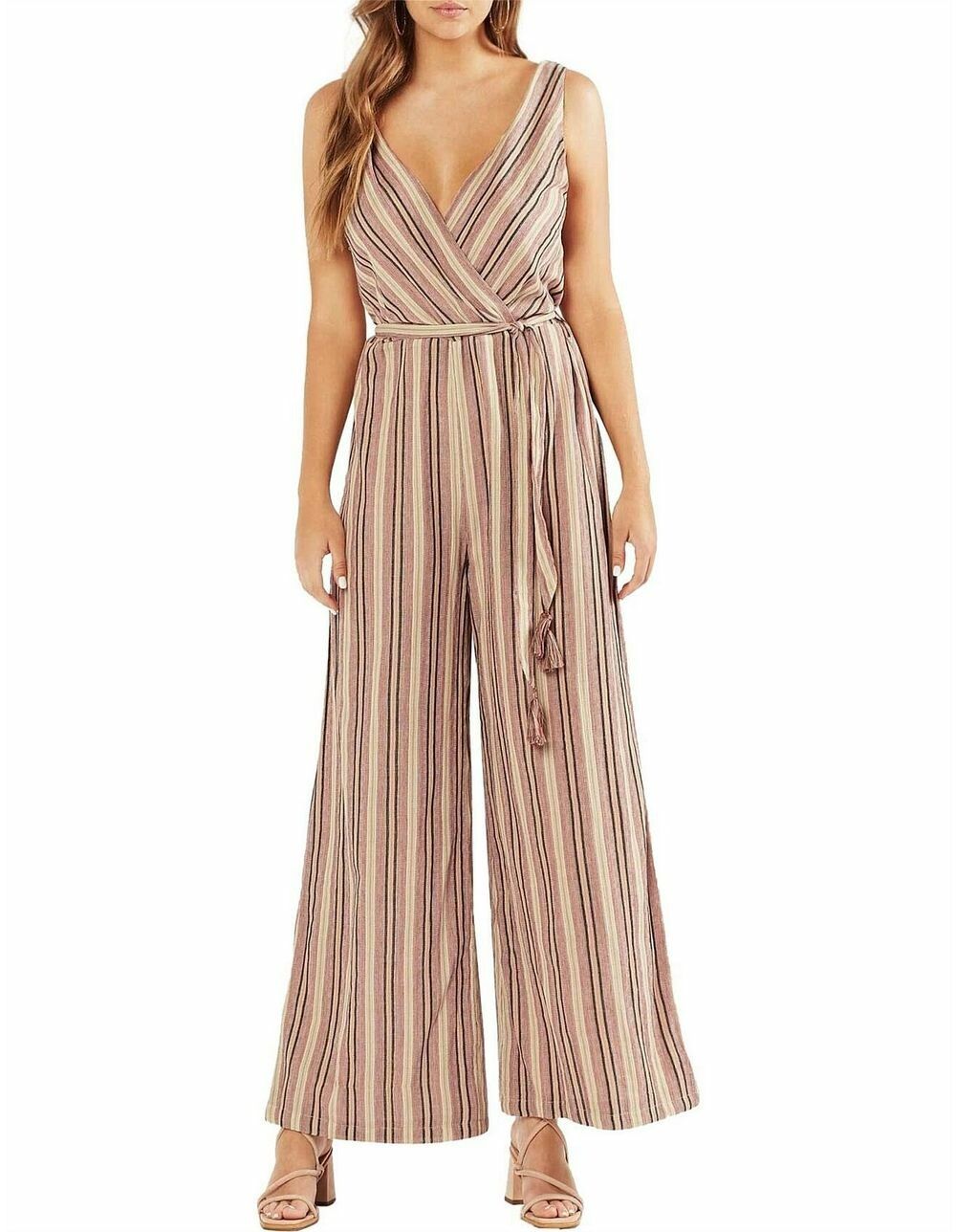 TIGERLILY Tami Cotton Sleeveless Stripe Wide Leg Jumpsuit