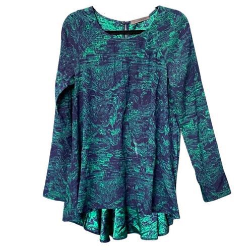 SCANLAN THEODORE Silk Emerald Green Navy Long Sleeve Blouse