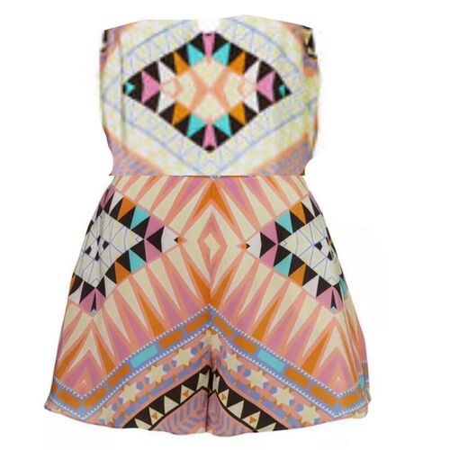 KOOKAI Solitaire Silk Tribal Print Strapless Playsuit RRP$200
