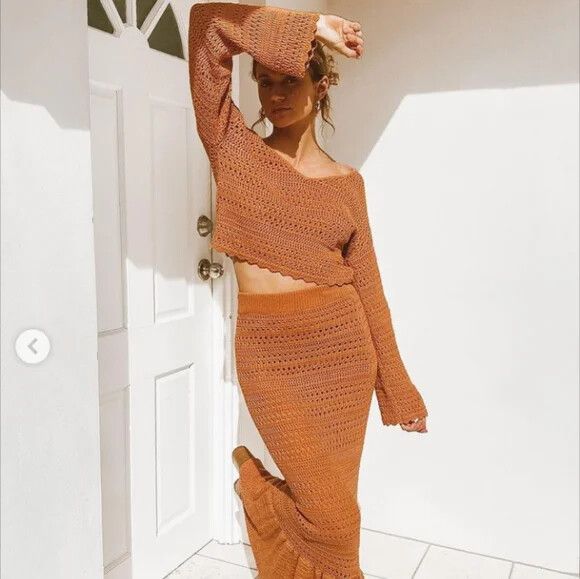 Crochet Cotton Knit Boho V Neck Bell Sleeve Cropped Top Sweater Jumper NWT