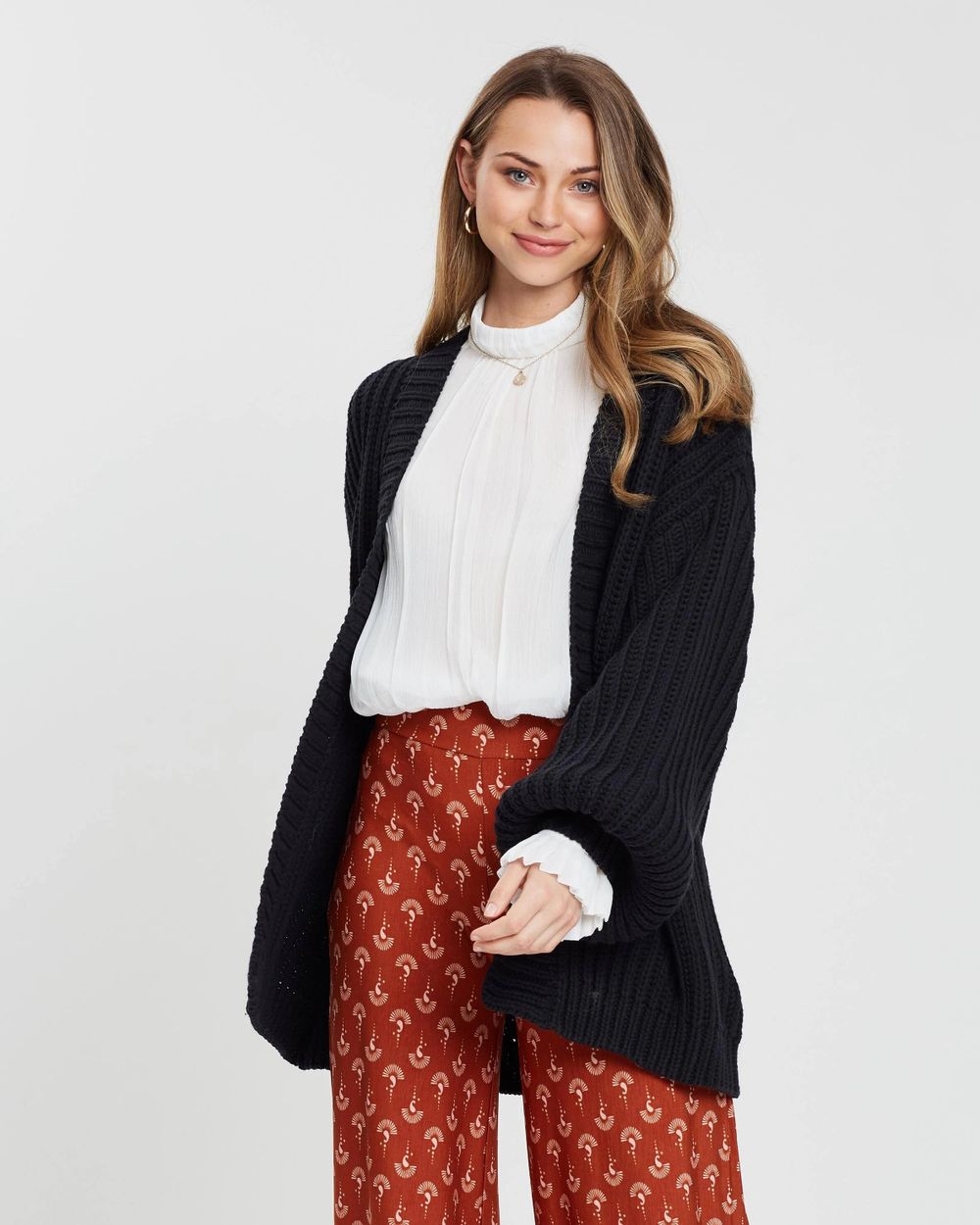 TIGERLILY Tarma Black Chunky Cotton Knit Bell Sleeve Cardi Winter Cardigan