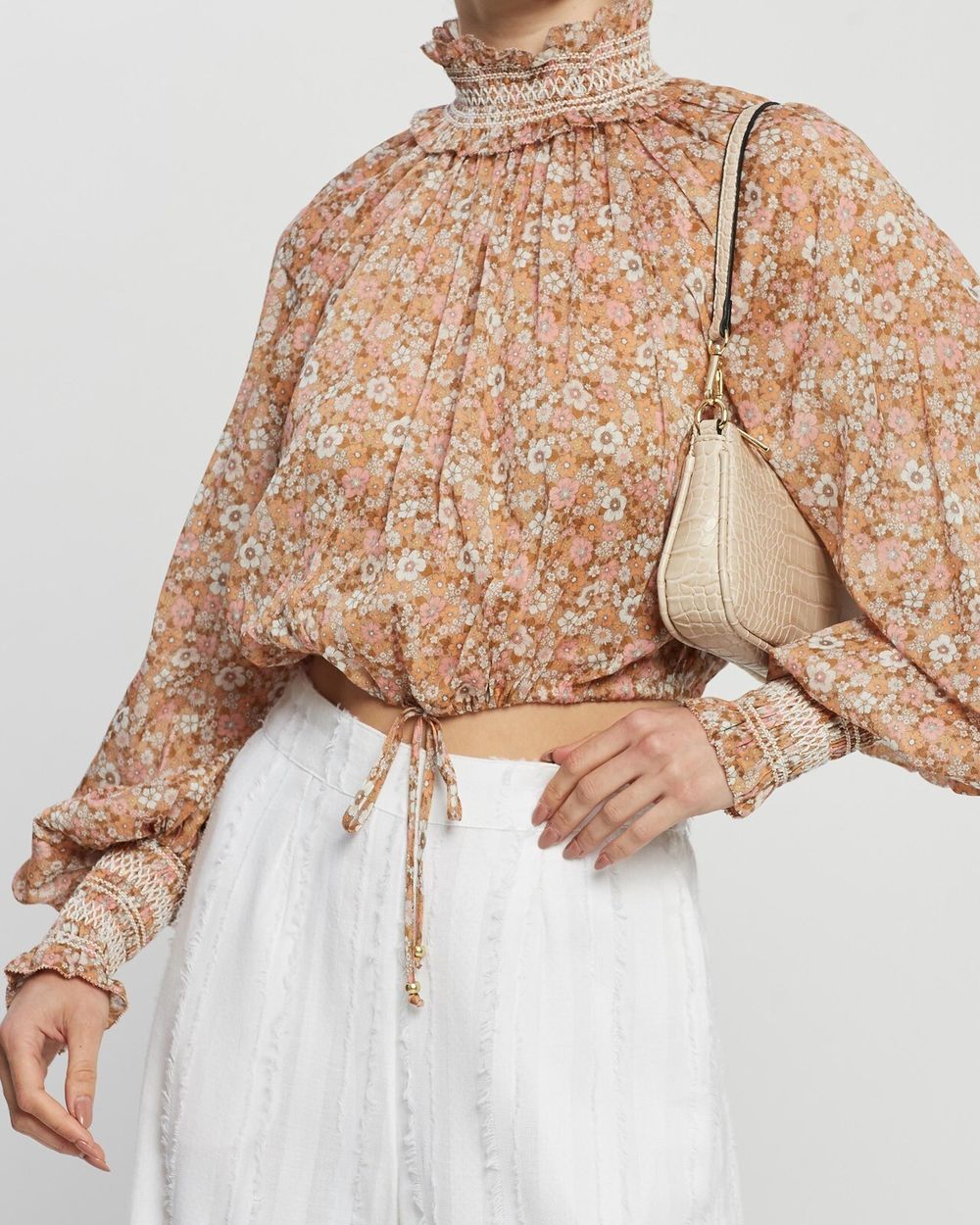 TIGERLILY Takumi Floral Shirred Long Sleeve Blouse Top
