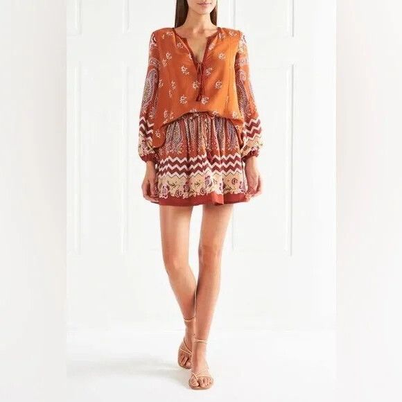 TIGERLILY Heloise Rust Matching Set - Long Sleeve Peasant Top & Mini Skirt NWT