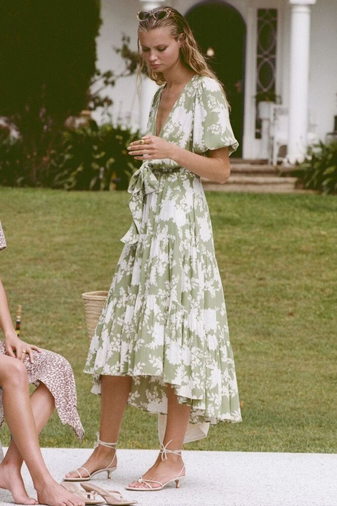 Kivari - KIVARI Yara Floral Apple Green Tie Front Maxi Dress NWT on  Designer Wardrobe