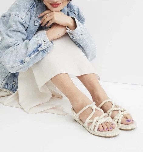 H&M Espadrilles Nautical Rope Linen Cotton Canvas Flats Sandals NWOT