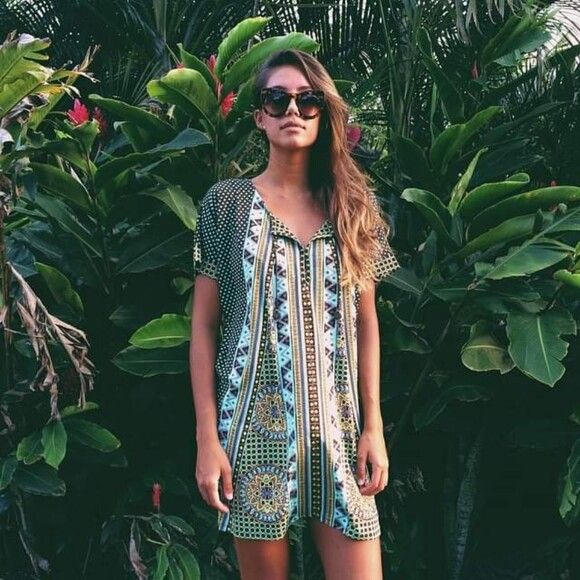 TIGERLILY Dalmatia Green Mumu Kaftan Beach Mini Dress RRP$159