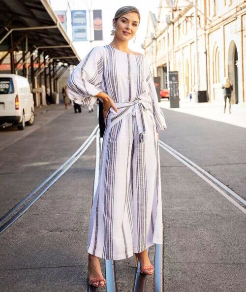 TIGERLILY Zakaria Cotton Stripe Tie Front High Waisted Wide Leg Pants