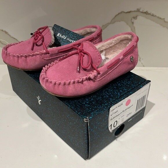 EMU AUSTRALIA Bubblegum Pink Suede Leather Merino Wool Mocassins Slippers NWT