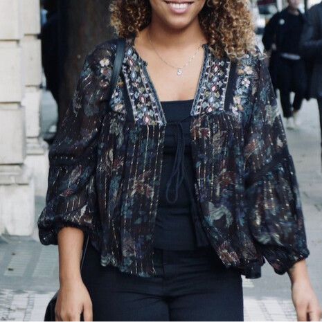 ZARA Basic Black Sheer Metallic Embroidered Kimono Blouse