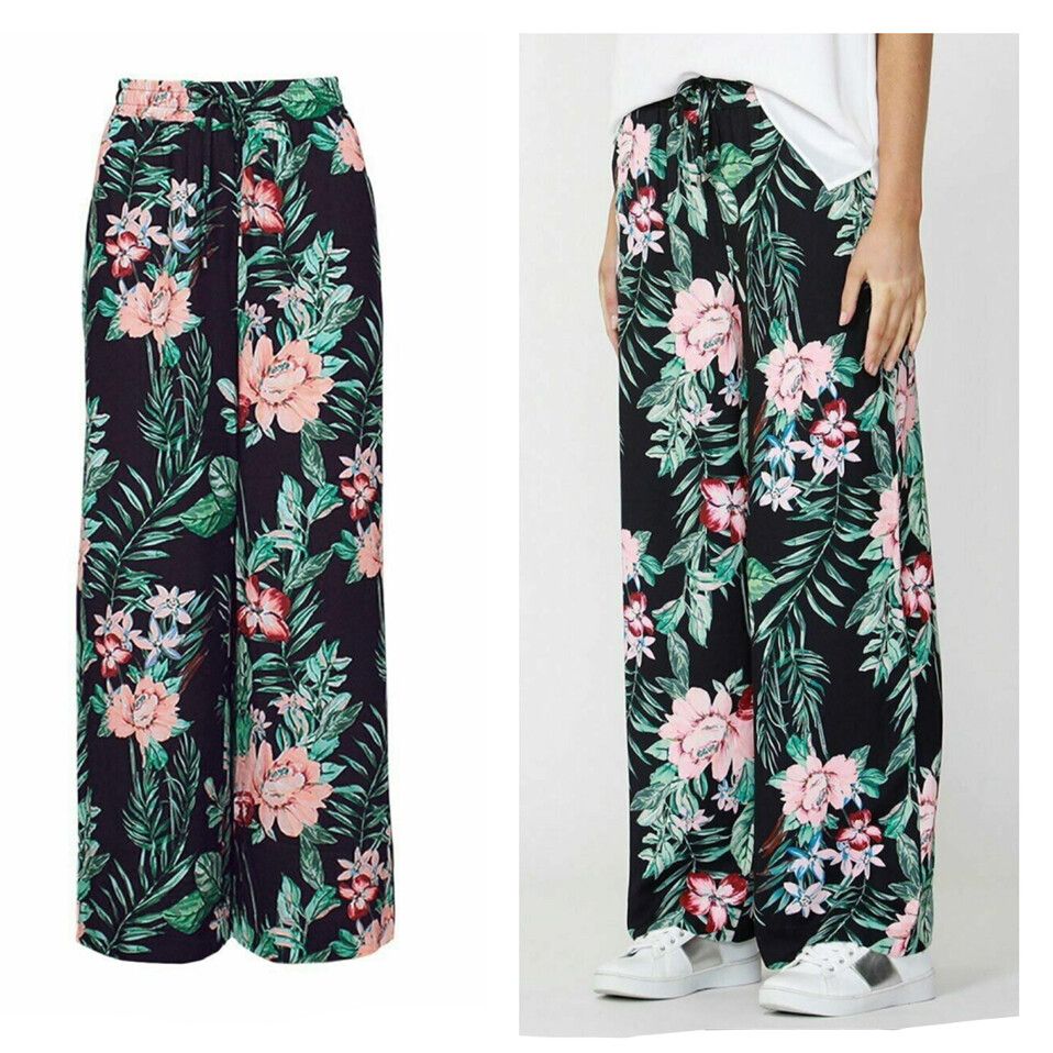 DECJUBA Charlotte Black Floral Wide Leg Palazzo Pants