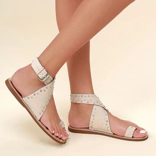 ALIAS MAE Leather Nassau Gold Studded Ankle Wrap Sandals
