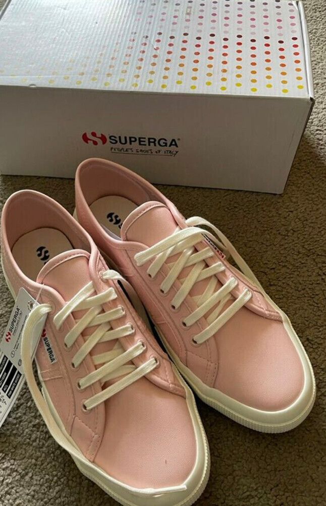 SUPERGA 2750 Vegan Faux Leather Candy Pink White Avorio Lace Up Sneakers NEW IN BOX
