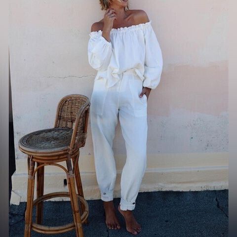 MAURIE & EVE Tucson White Cotton High Waisted Tapered Pants