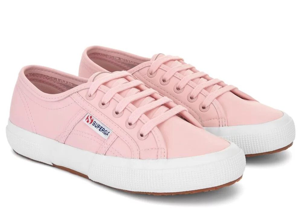 SUPERGA 2750 Vegan Faux Leather Candy Pink White Avorio Lace Up Sneakers NEW IN BOX