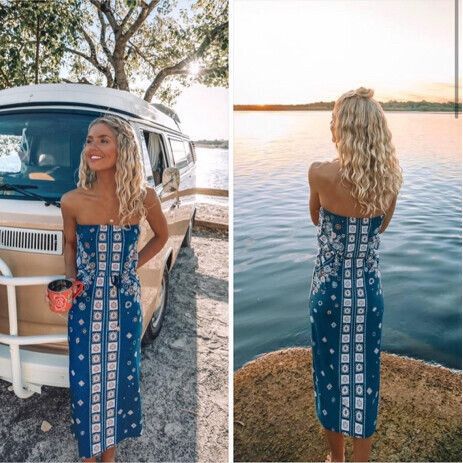 TIGERLILY Jolana Blue Strapless Midi Dress