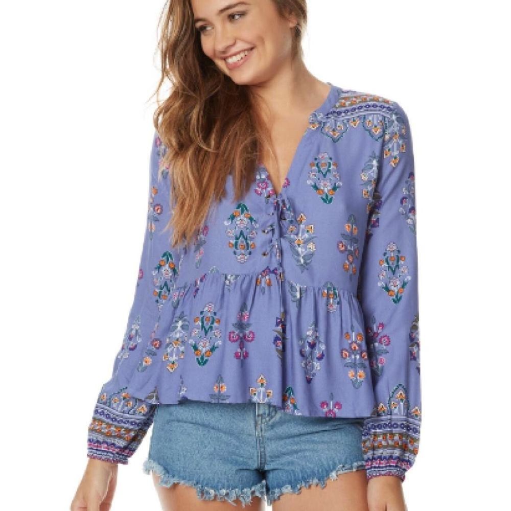 TIGERLILY Hydra Cornflour Lilac Long Sleeve Blouse Top RRP$160