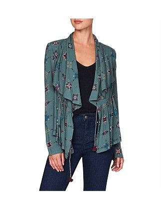 TIGERLILY Tambour Olive Lightweight Waterfall Jacket RRP$229